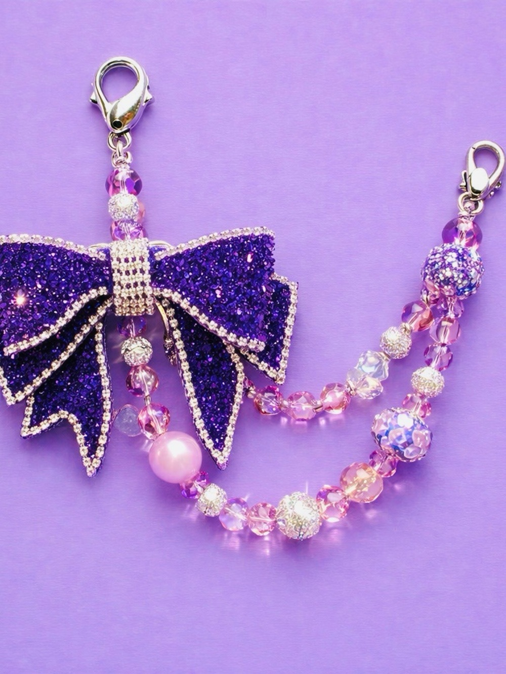Sparkling Purple Bow Beaded Bag Charm